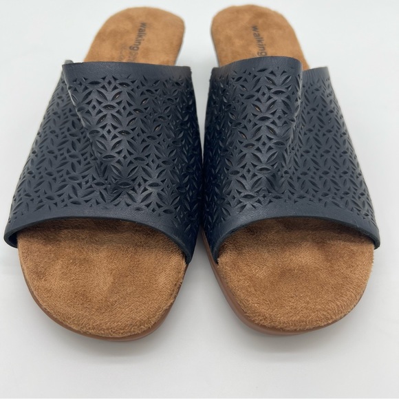 Walking Cradles Navy Leather Wedge Mule Slides Size 7.5 - Picture 3 of 12